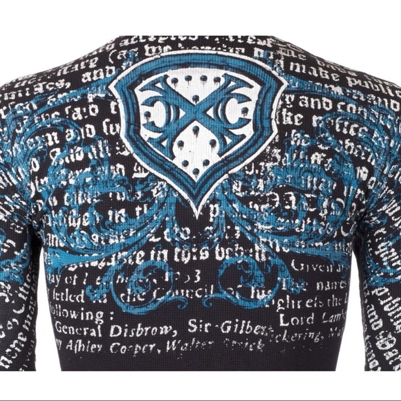 Xtreme Couture by Affliction Men's Thermal Shirt LIGHTNING Black Biker - Picture 7 of 7